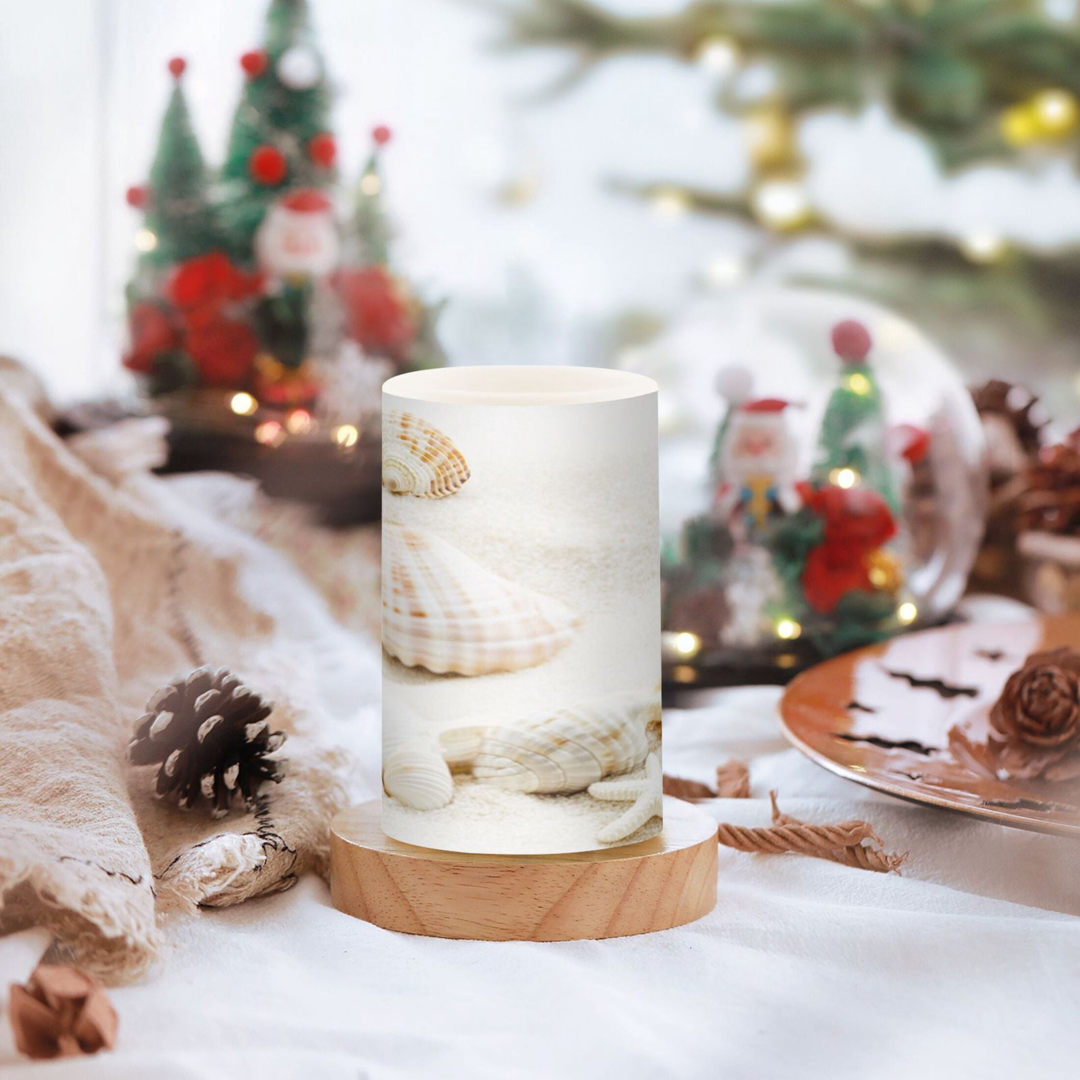 Flameless Candles Lights, Pack of two LED Lights, Dimmable LED Pillar Candles Battery Operated, Flames Remote Control Seashells and Starfish White