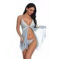 thumbnail image 5 of IDALL Womens Pajamas Women's Lingerie, Sleep & Lounge Babydoll Dress for Women V Mesh Front Neck Closure Sleepwear Lace for Sexy Dress Womens Loungewear Set Sky Blue L, 5 of 8
