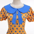 thumbnail image 4 of Karymi Spring Dresses Retro Polka Dot Swing Midi Dress, Peter Pan Collar Bow Puff Short Sleeve Back Zipper Vintage Hepburn Party Sundress Easter Dresses for Women, 4 of 8