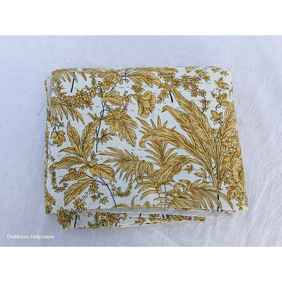 Beautiful Floral Handmade Kantha Quilt Unique Design Handmade Kantha Quilted Bedding Bedspread Handblock Print Throw Blanket Well-Looking