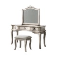 thumbnail image 4 of Contemporary Retro Vanity Set with Stool Antique White Wooden Bedroom Mirror w Floral Mold Cushion Stool 1pc Vanity, 4 of 8