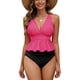 thumbnail image 1 of Traje de baño tankini dividido para mujer con forma de pecho fruncido, color sólido, sin espalda, traje de baño de dos piezas para mujer, trajes de baño tankini para mujer, traje de baño de 2 piezas p, 1 of 6