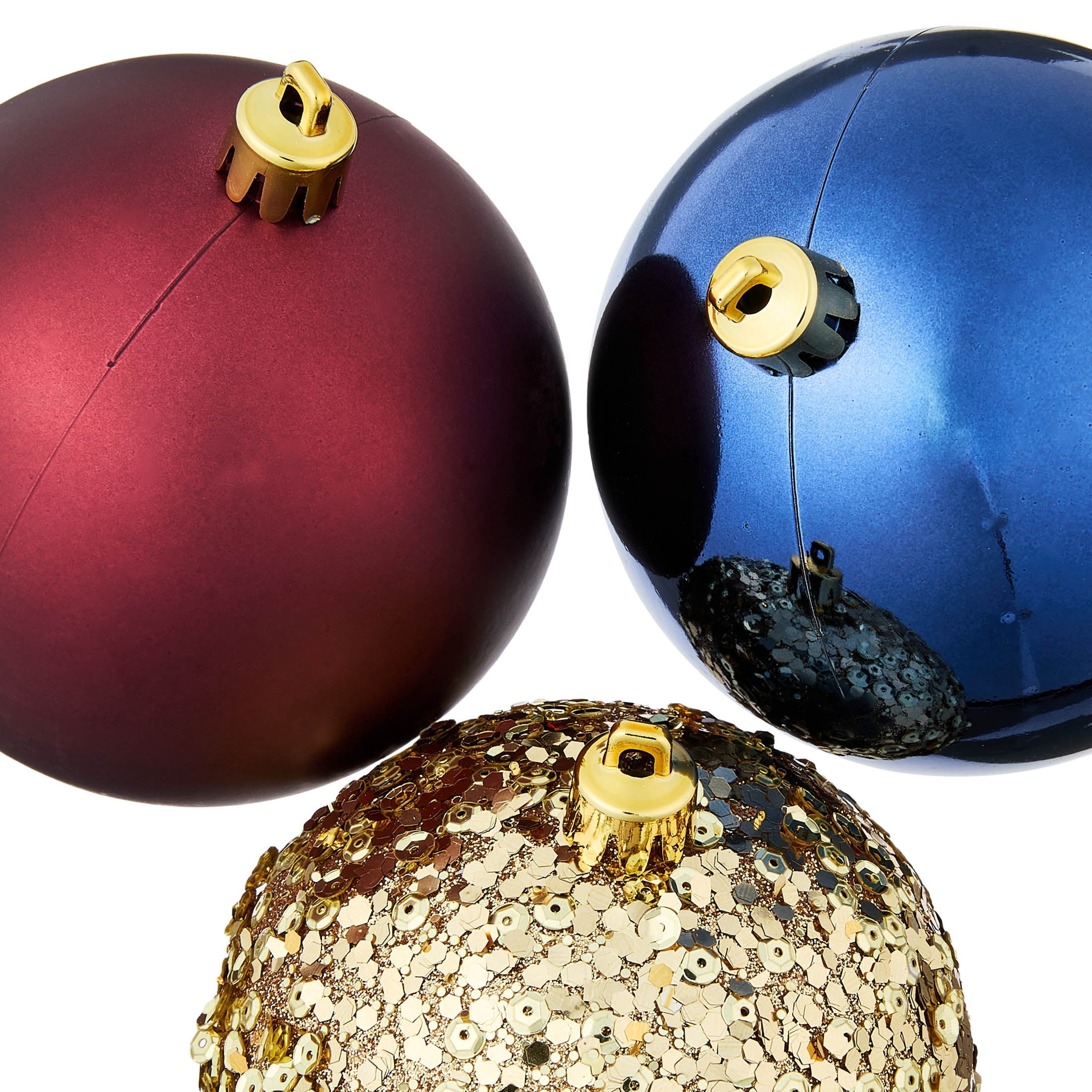 8-Count Navy/Dark Red/Gold Ball Shatterproof Christmas Ornaments, 4.5", by Holiday Time