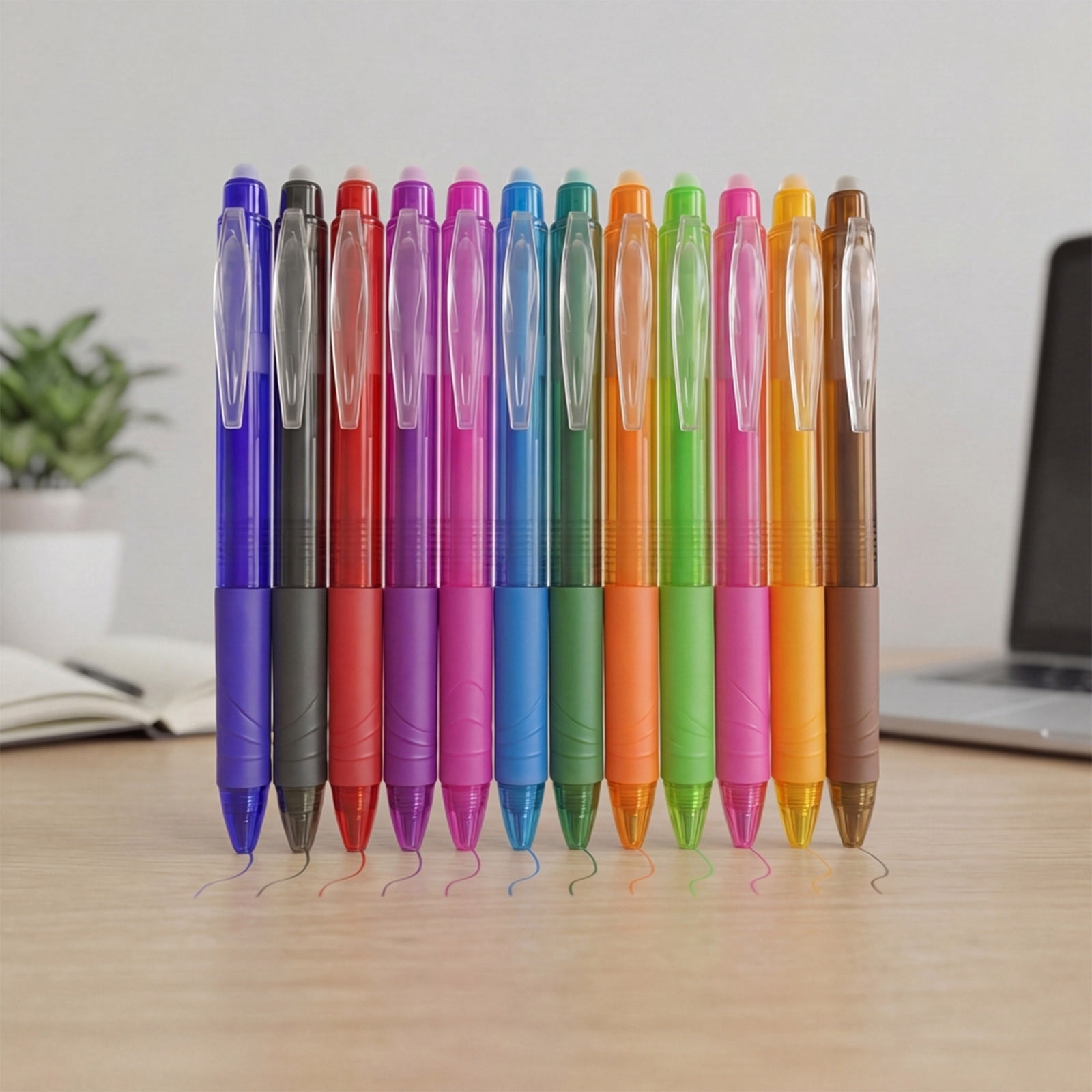 12-pack Retractable Erasable Gel Pens with Multi-color Thermal Sensitive Ink, 0.7mm Fine Point Pens for Office Note-taking, Journaling & Planning, AKLJWH