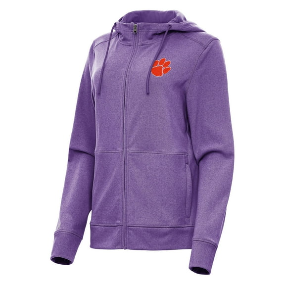 Women's Antigua Heather Purple Clemson Tigers Seeker Full-Zip Hoodie