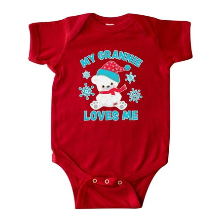 

Inktastic Polar Bear My Grannie Loves Me in Santa Hat with Snowflakes Gift Baby Boy or Baby Girl Bodysuit