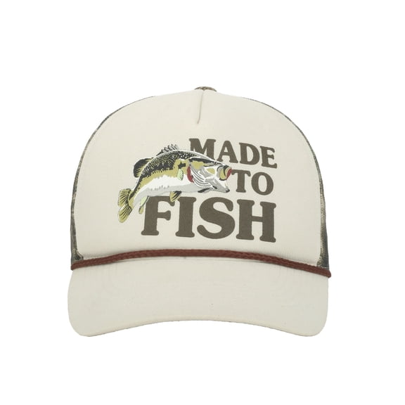 Outdoor Cap "Made to Fish" Trucker Hat – Structured 5-Panel Meshback Cap with Realtree APX Camo, Putty, One Size