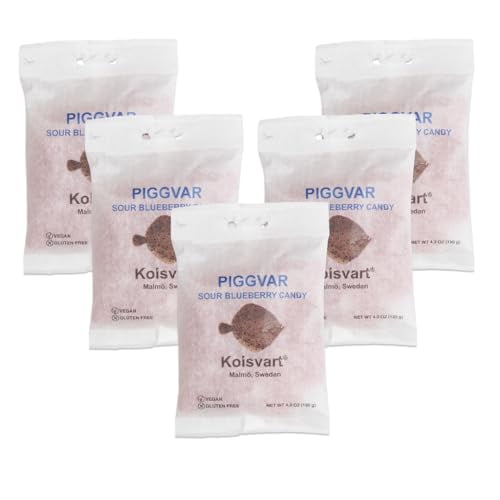 Kolsvart Piggvar Sour Blueberry Swedish Candy Fish, 4.2oz (Pack of 5)