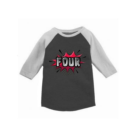 

Awkward Styles Toddler 4th Birthday Raglan Shirt for 4 Year Old Kids 4th Birthday Shirt Girls Boys Toddlers Raglan Superhero Shirts Pop Art Shirt for Toddler Birthday Toddler Shirts