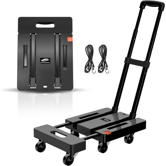 500 LB Folding Hand Truck, Heavy Duty Luggage Cart, Utility Dolly Platform Cart with 6 Wheels & 2 Elastic Ropes for Luggage, Travel, Moving, Shopping, Office Use, Black
