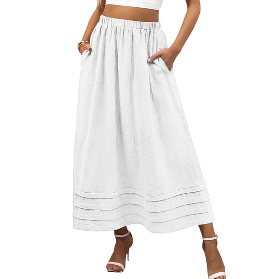 Womens Maxi Skirt Summer Boho Flowy Tiered Casual Elastic High Waisted A line Long Skirts with Pockets, XL