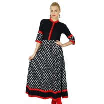 Bimba Women Black Anarkali custom Kurta Kurti 3/4 Sleeve Formal Indian Top Blouse