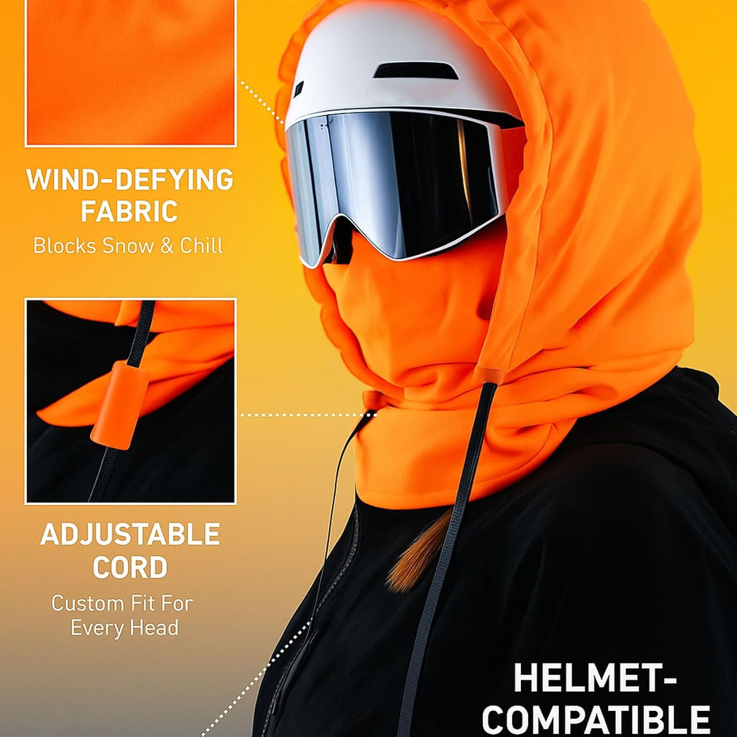 2026 Upgrade Ski Mask – Thermal Fleece Hoodie Mask, Waterproof Balaclava 3-in-1 Hood with Drawstring, Helmet Compatible Unisex Winter Mask for Skiing, Snowboarding, Cycling