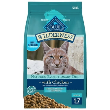 Blue Buffalo Wilderness Indoor Hairball Control Dry Cat Food, Grain-Free, Chicken, 5 lbs.