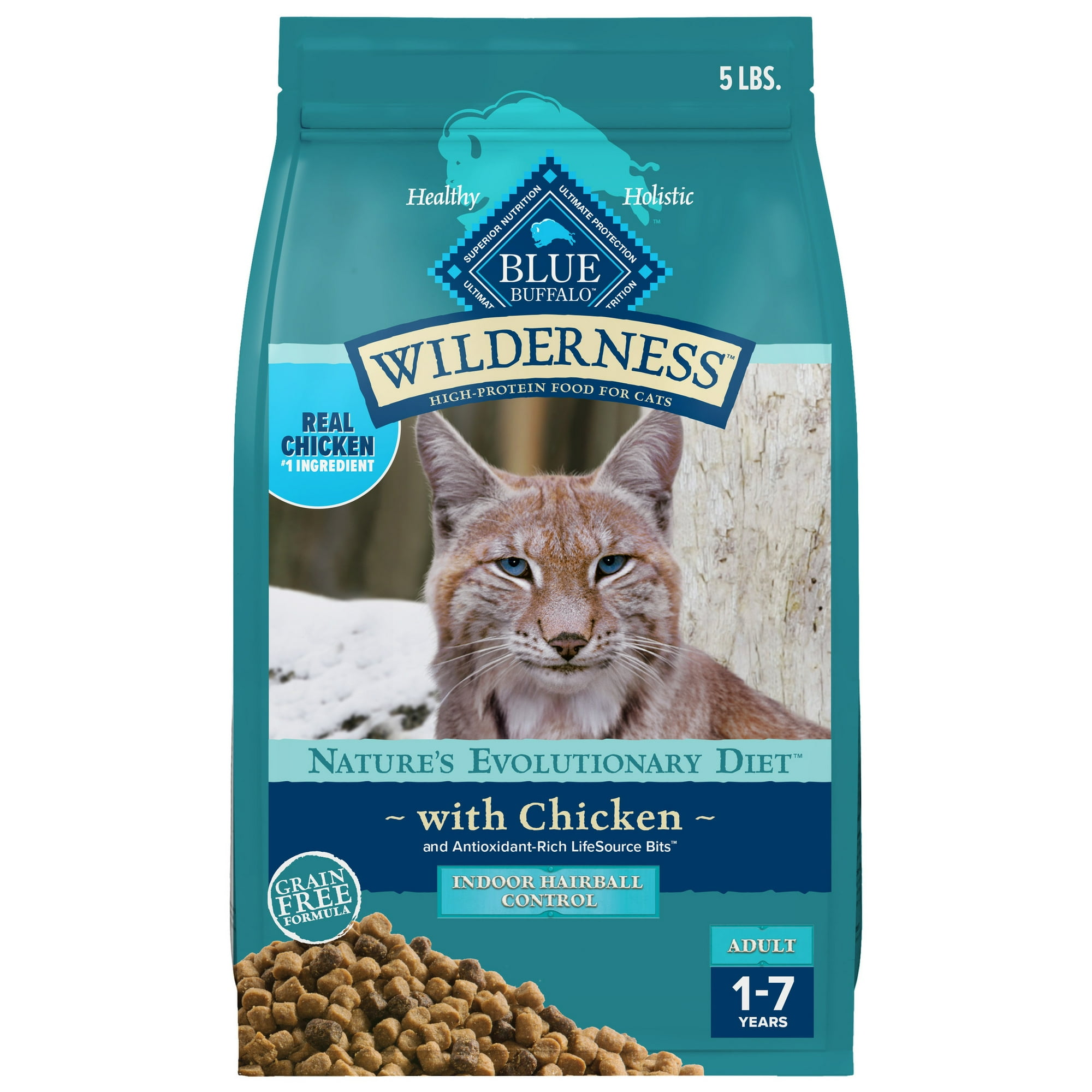 Blue Buffalo Wilderness Indoor Hairball Control Dry Cat Food, Grain-Free, Chicken, 5 lbs.