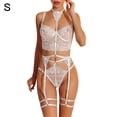 thumbnail image 1 of Conjunto de lencería de encaje sexy para mujer Liguero Sujetador Panty Bralette Ropa interior, Blanco, S tholdsy XX000166-01, 1 of 7