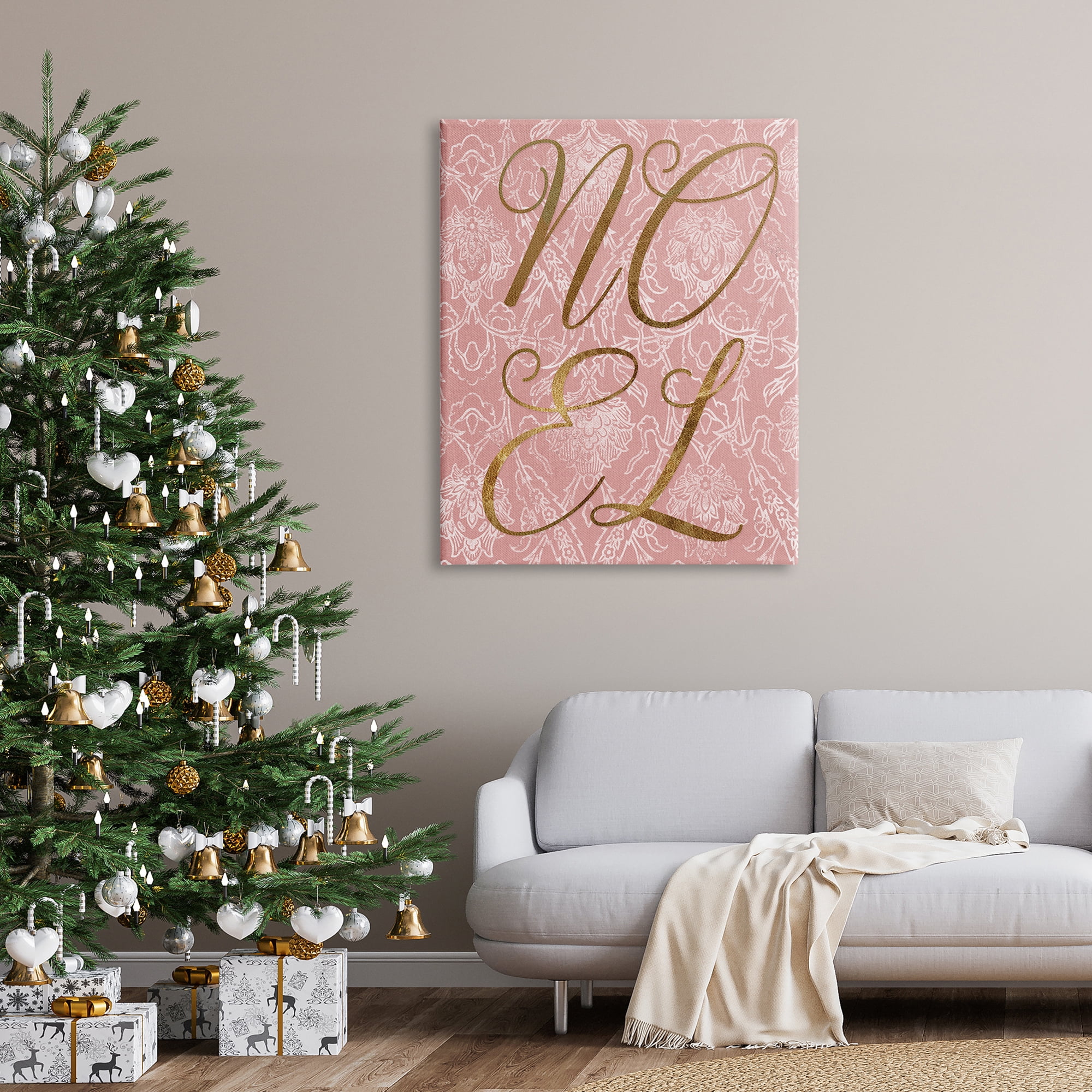 Noel Text Glam Detail Seasonal Botanical Pattern Inspirational Graphic Art Gallery-Wrapped Canvas Print Wall Art