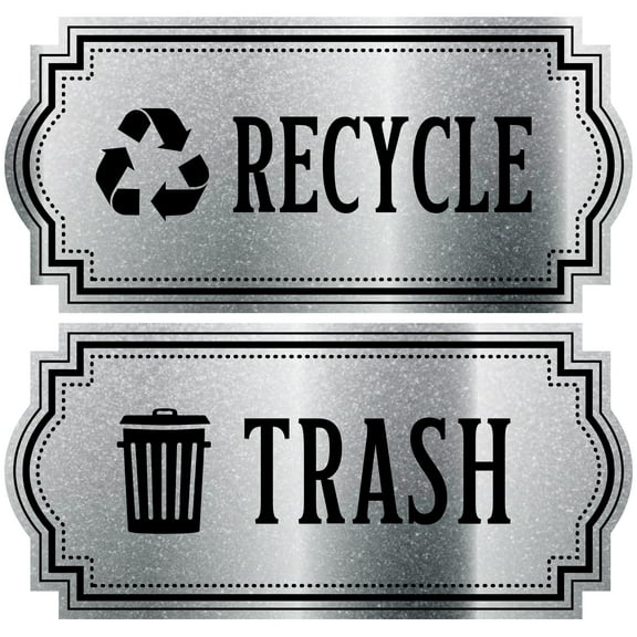 Recycle and Trash Sticker - Elegant Look for Trash Cans, Containers, and garbage bins - UV Protected Laminated Vinyl Decal (XSmall, Silver - Elegant 2)