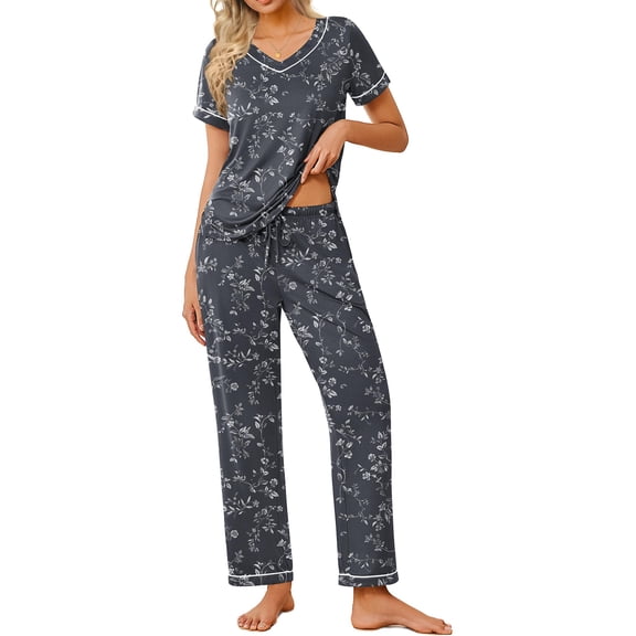 Ekouaer Pajamas for Women Set 2 Piece Lounge Set Soft Pajama Sets Short Sleeve and Pants Pj Sets Loose Sleepwear with Pockets