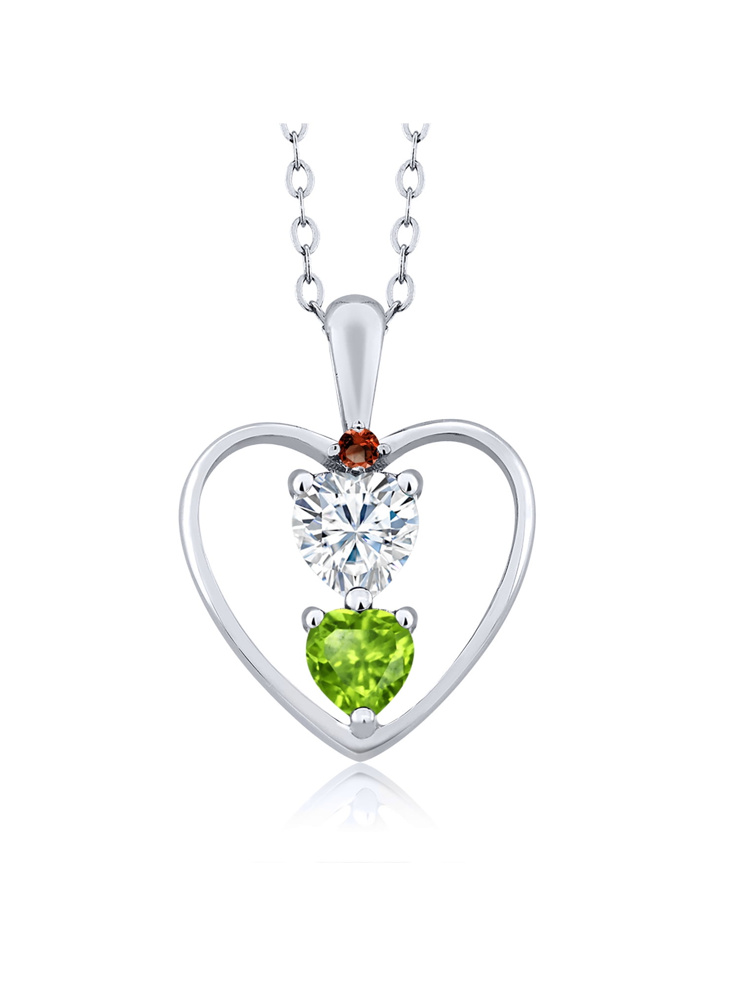 GHI DEW 18K Yellow Gold Plated Silver Pendant Forever Brilliant Created Moissanite by Charles /& Colvard and Garnet Heart Shape 0.50ct