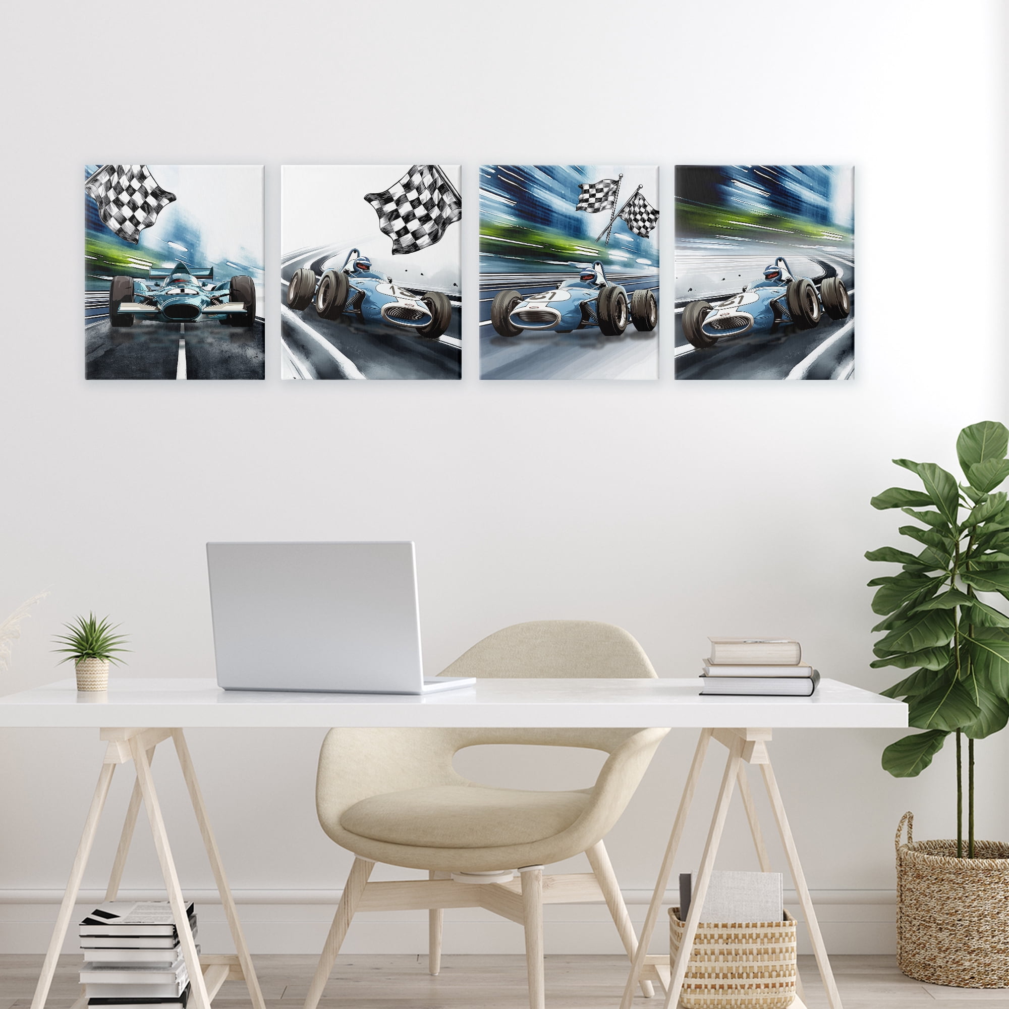 Stupell Industries Ready Set Racecars 4 Piece Canvas Wall Art Set, design by Christine Simpson Art