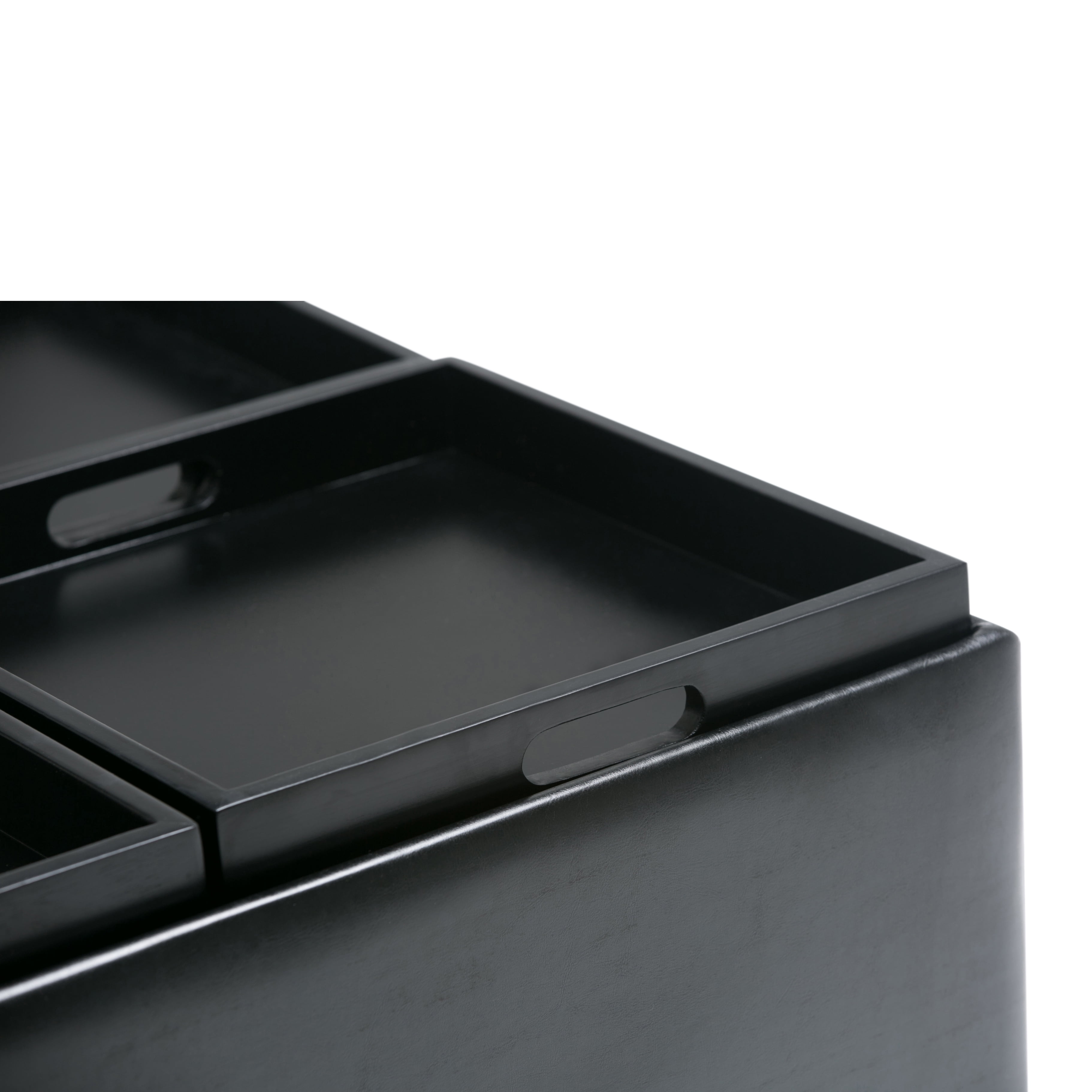 Simpli Home Avalon 35 inch Wide Contemporary Square Coffee Table Storage Ottoman in Midnight Black Vegan Leather
