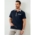 thumbnail image 5 of Demotime Men's Polo Shirts Casual Button-Down Shirts Short Sleeve Polo Shirts Navy Blue XL Contrast Turndown Collar T Shirts Golf Solid Classic Stylish Tops, 5 of 7