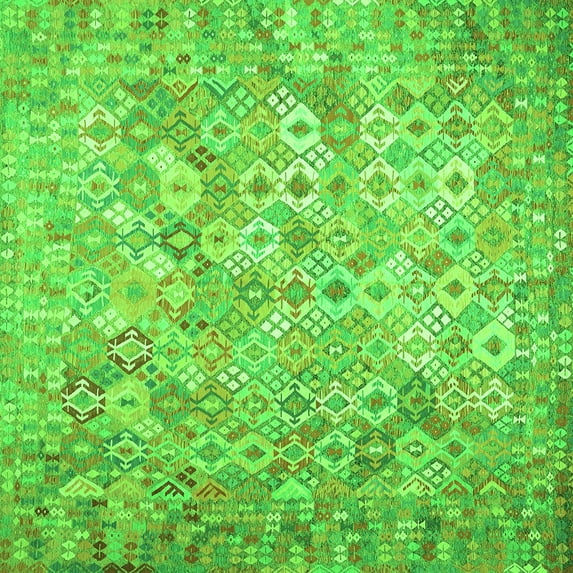 Ahgly Company Indoor Square Southwestern Green Country Area Rugs, 3' Square