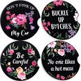 thumbnail image 1 of 4 Pieces Car Cup Holder Coasters Floral Style Car Coasters Funny Cup Coasters Absorbent Ceramic Cup Holders for Keeping Car Cup Holders Dry and Clean, 2.56 Inch (Black Background), 1 of 7