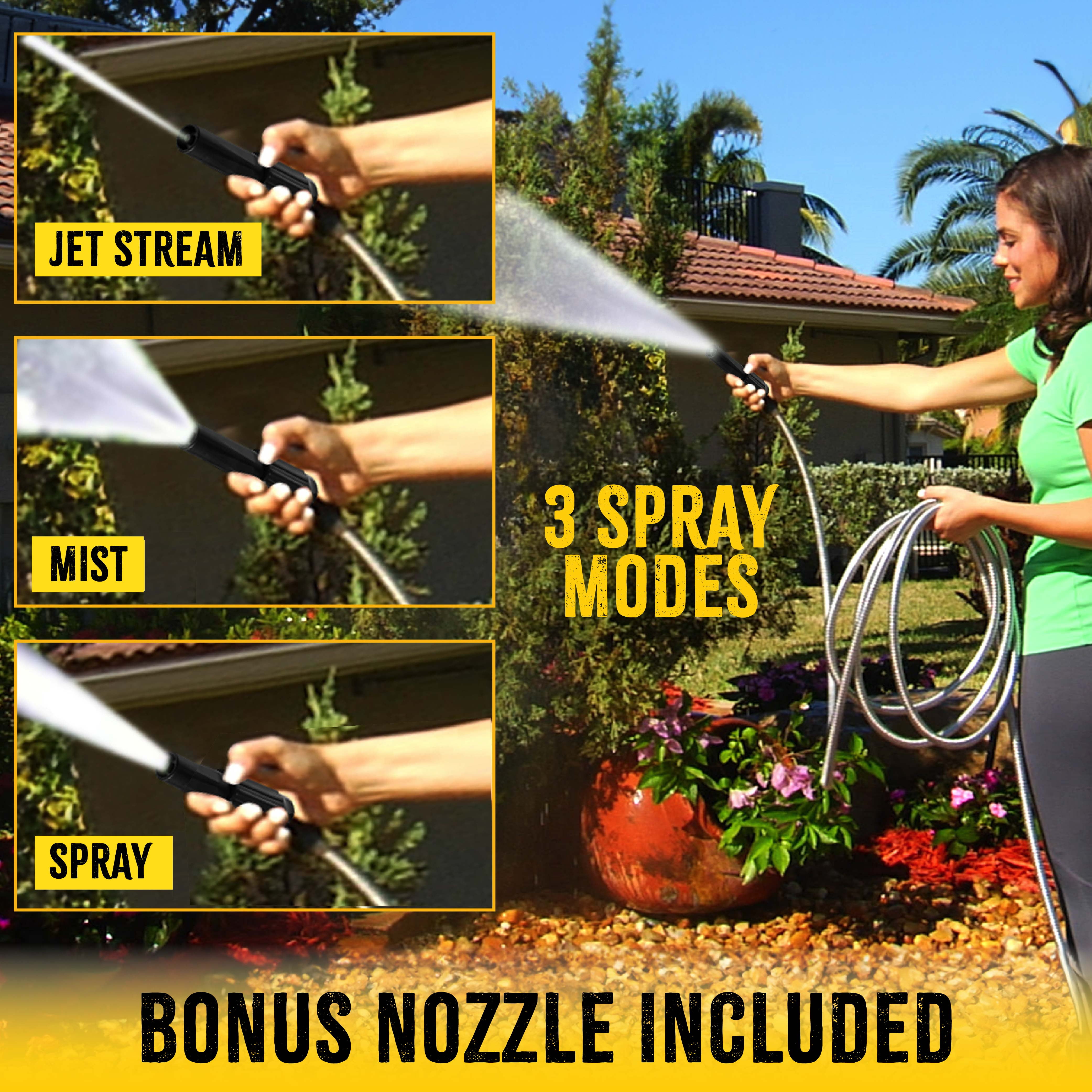 Bionic Steel Garden Hose 100' ft Water Hose For Outside Heavy Duty Metal Hose Stainless Steel with Spray Nozzle Kink-Free