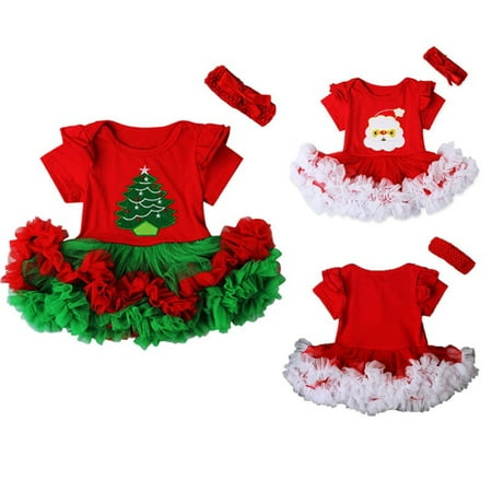 Newborn Baby Girl Christmas Santa Romper Tutu Dress Headband Outfit Clothes Set