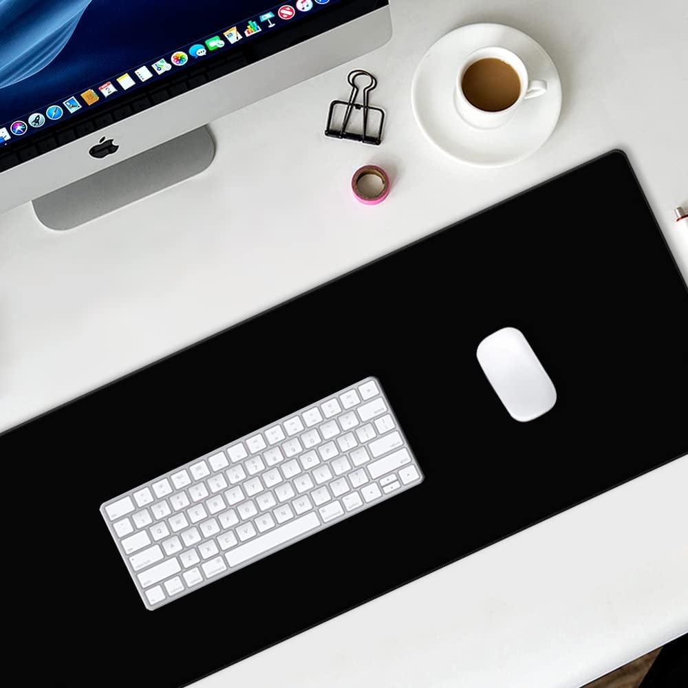 Desk Pad Protector,Mouse Pad with Non-Slip Rubber Base,Textured & Waterproof Mousepad with Stitched Edges,Large Desk mats for Computers,Laptop,Gaming,Office & Home,31.5 x 11.8 in,Black