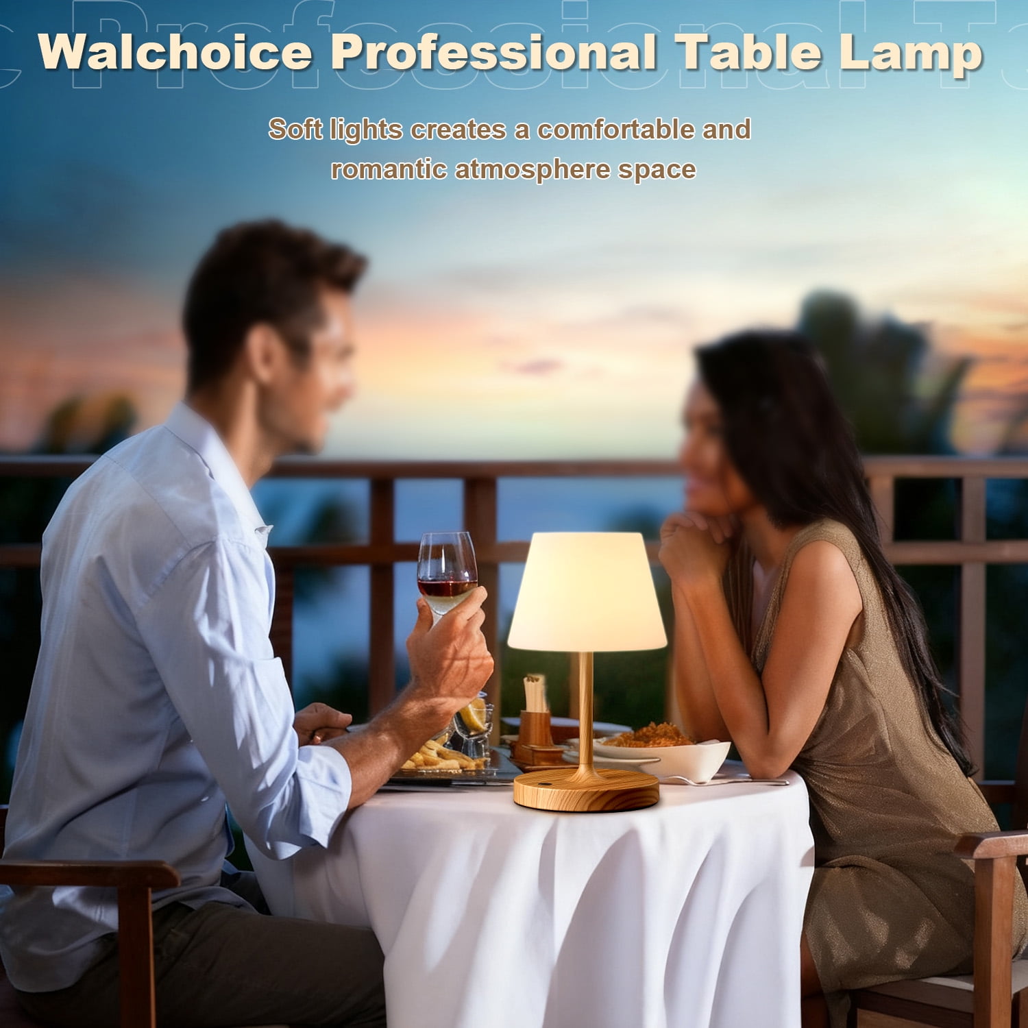 Walchoice Cordless Table Lamp Rechargeable, Outdoor Operated Shower Lamp Waterproof, Touch Dimmable Desk Lamp for Bedroom Patio Restaurant Home - Wood Grain