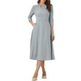 thumbnail image 2 of INSPIRE CHIC Women's 3/4 Sleeve Dresses V Neck Pockets Elegant A-Line Dress Work Business Fall Outfits M Grey, 2 of 5
