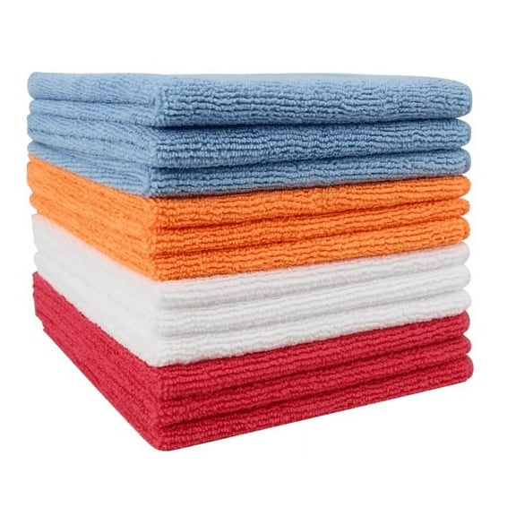 Tricol Clean Microfiber Cleaning Cloth (Commerical Grade, Extra Thick, Extra Durability) (16in*16in, 4 Color Mixed, Pack of 12)