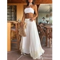 thumbnail image 5 of Women Ruffle Trim High Waisted Tassel Hem Flowy Pleated Boho Modest Wide Leg Pants White M, 5 of 7