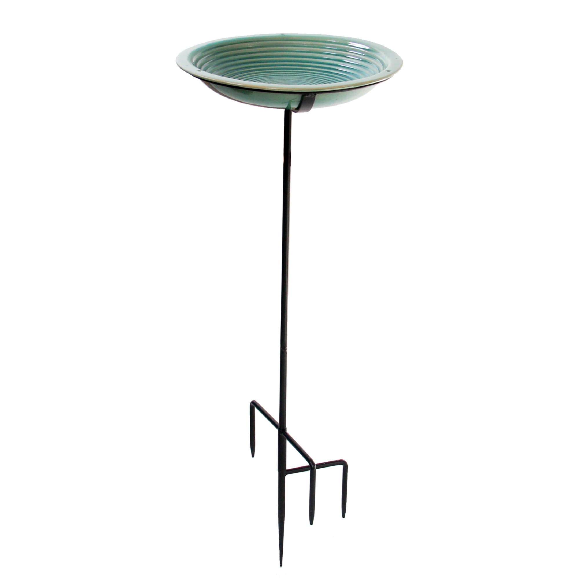 30” Jade Green Porcelain Mounted Bird Bath with Stake Post