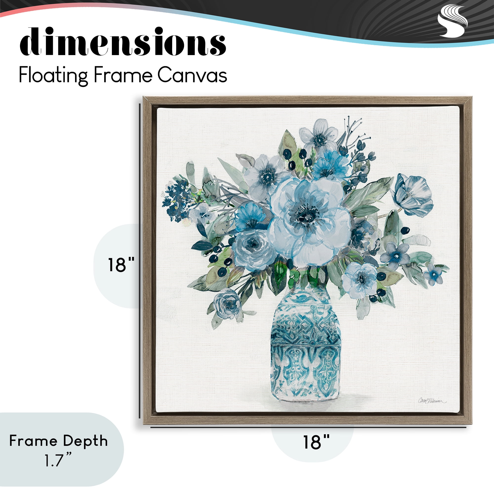 Stupell Industries Pastel Blue Botanical Bouquet Brown Framed Floater Canvas Wall Art, design by Carol Robinson