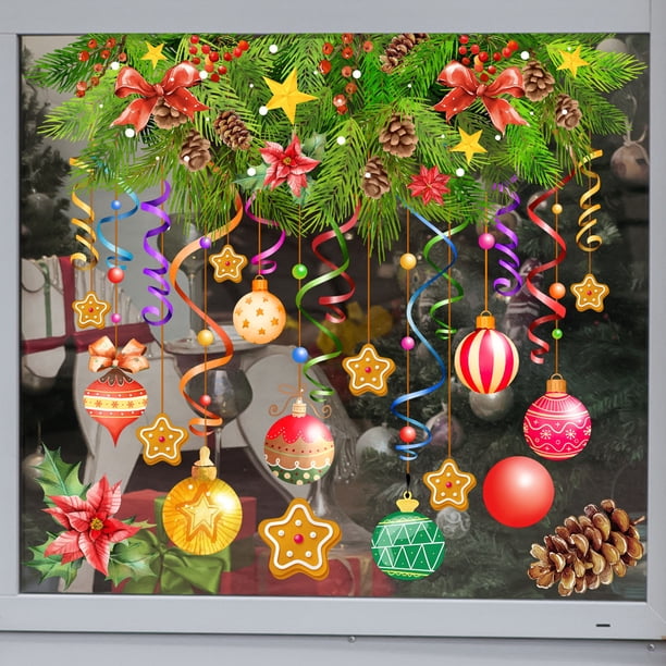 Calcomanías navideñas para ventanas Calcomanías navideñas para ventanas de doble cara para el hogar, la escuela, la oficina, suministros para fiestas navideñas