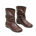 thumbnail image 2 of Goodw7 Womens Round Toe Flat Booties, Soft Leather Pull-on Short Boots with Relaxed Gathered Shaft, Comfortable Stable Shoes for Long Time Standing Walking, 2 of 9