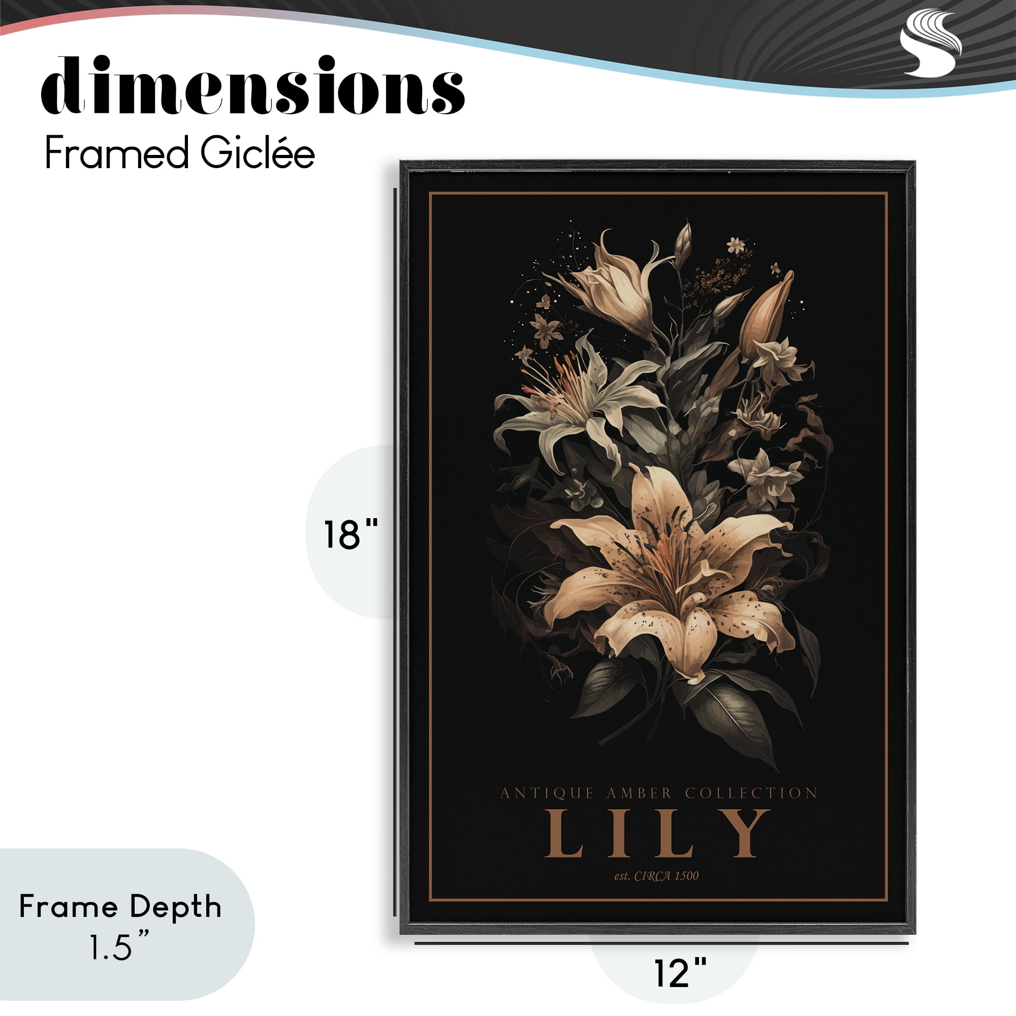 Stupell Industries Antique Lily Light Black Framed Giclee Art, design by Chris Giampietro