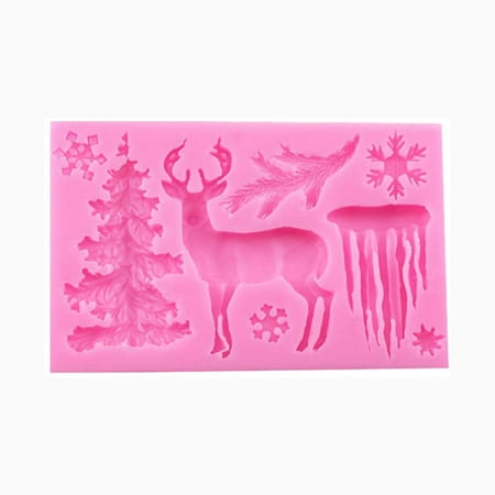 

3D Xmas Christmas Cake Chocolate Mould Baking Mold Tree Snowman Silicone Fondant Shape (Pink)