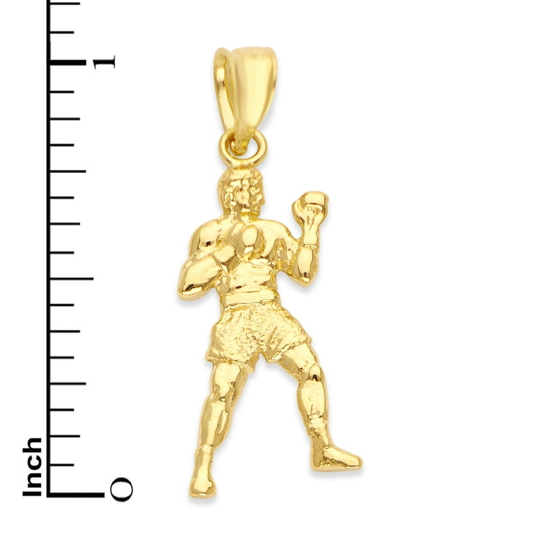 14k Solid Yellow Gold Handmade Boxer Pendant, Diamond Cut Fighter