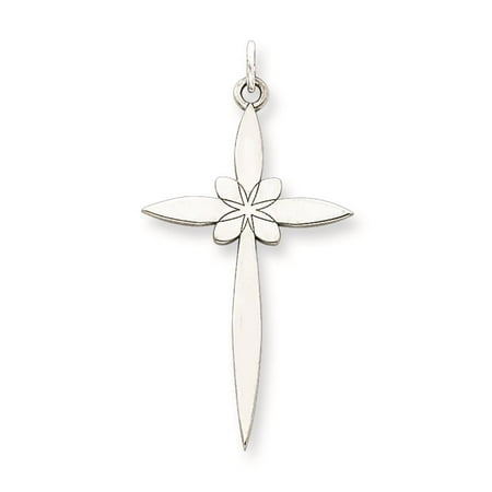 Laser Etched Cross Charm Pendant 30mmx16mm 925 Sterling Silver