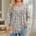 thumbnail image 2 of Women's Plus Size Pleated Henley Blouse - V-Neck Long Sleeve Loose Tunic Top, Soft Stretch Business Casual Dressy Blouse (L-5XL), 2 of 6