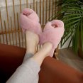 thumbnail image 6 of Women's Cross Band Slippers Soft Plush Furry Cozy Open Toe House Shoes Indoor Outdoor Faux Rabbit Fur Warm Comfy Slip On Breathable, 6 of 7