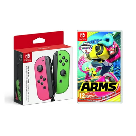 Nintendo Switch Joy-Con (L/R) - Neon Pink/Neon Green, Arms Nintendo Switch-Game Disc (Game Disc) Multiplayer Party Game, Console Not Included