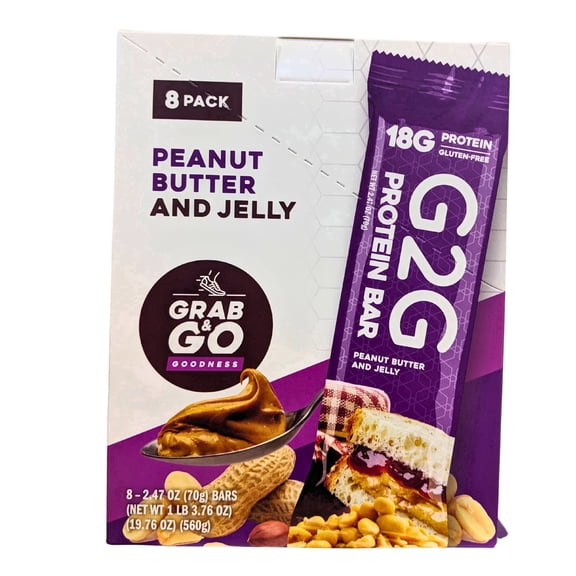 G2G Protein Bar, Peanut Butter & Jelly, Gluten-Free, Clean Ingredients, Refrigerated for Freshness, (Pack of 8)