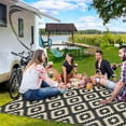 thumbnail image 5 of Funslane 9x12' Outdoor Rug, Reversible Plastic Patio Rugs with Storage Bag, Portable Modern Waterproof Outside Carpet for Camping, Balcony Deck Backyard, Black & Coffee, 5 of 9