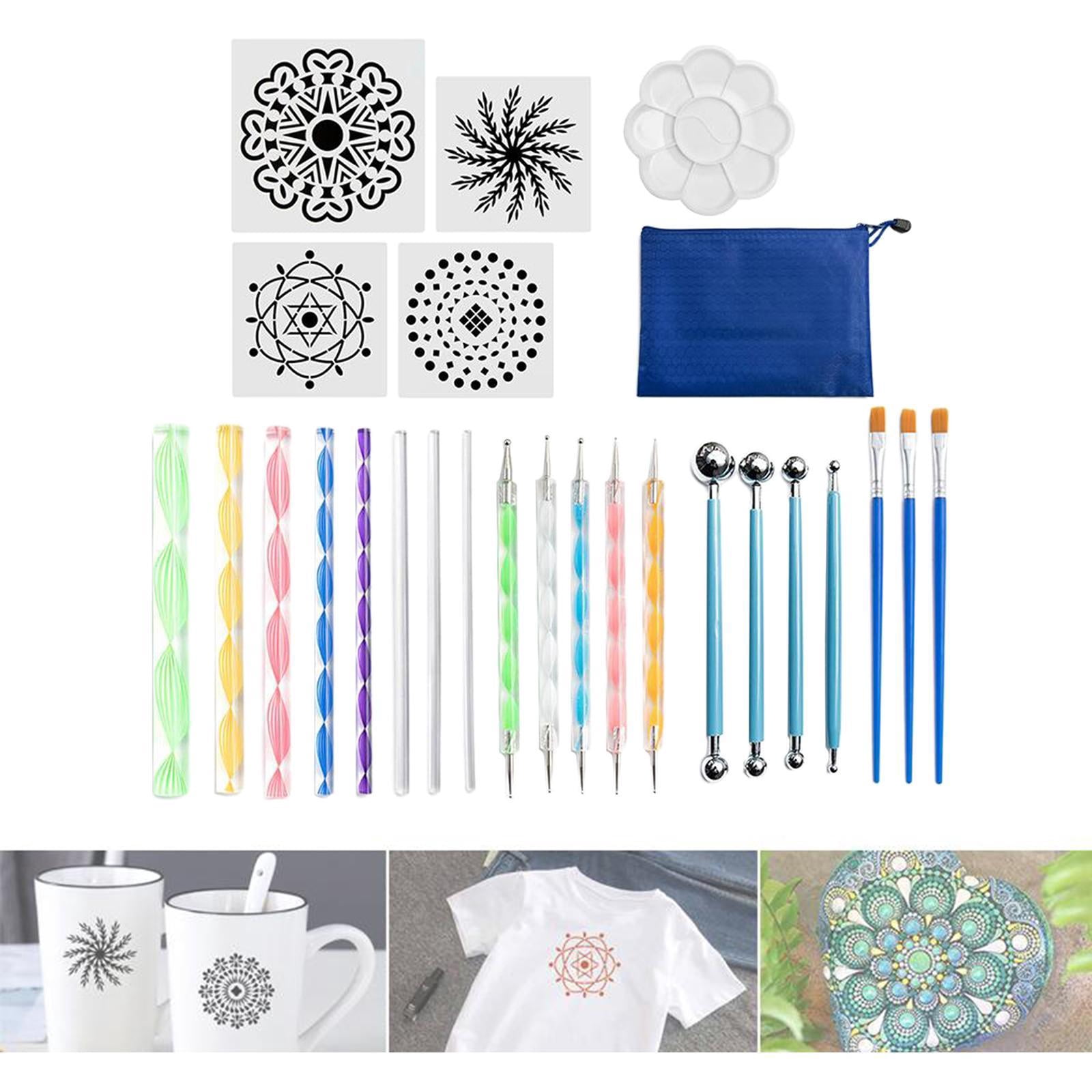 GUOOL 25Pc Mandala Dotting Tools Set Mandala Rocks Painting Kit, Stencil, Mandala Dotting Pen, Paint Tray,Brush Modeling for DIY Mandala Painting Art Crafts